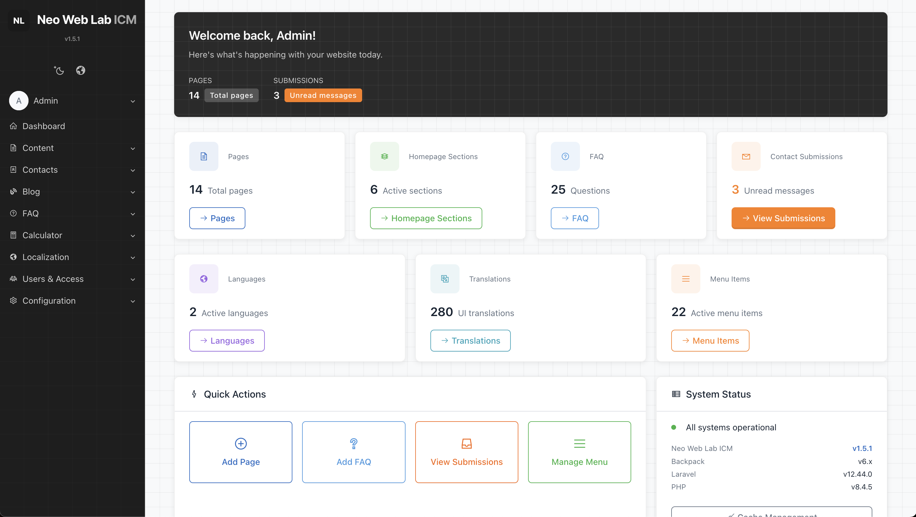 Backpack Admin Panel